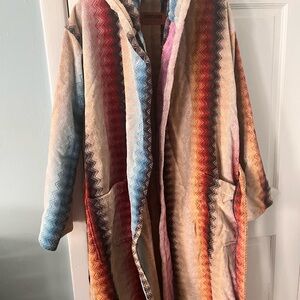 MISSONI HOODED COTTON ROBE (M) NWT CHEVERON LUXURY BATHROBE  (ITALY)